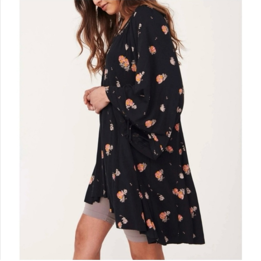 Free People Winter Sun Floral Tunic Dress Black Oversized  - Size M - Picture 7 of 15